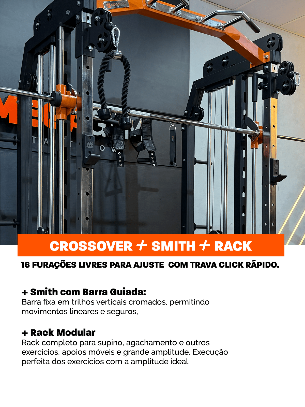 Kit 6 Multi Crossover Smith Com Rack Integrado + Barra Guiada - MegaGym
