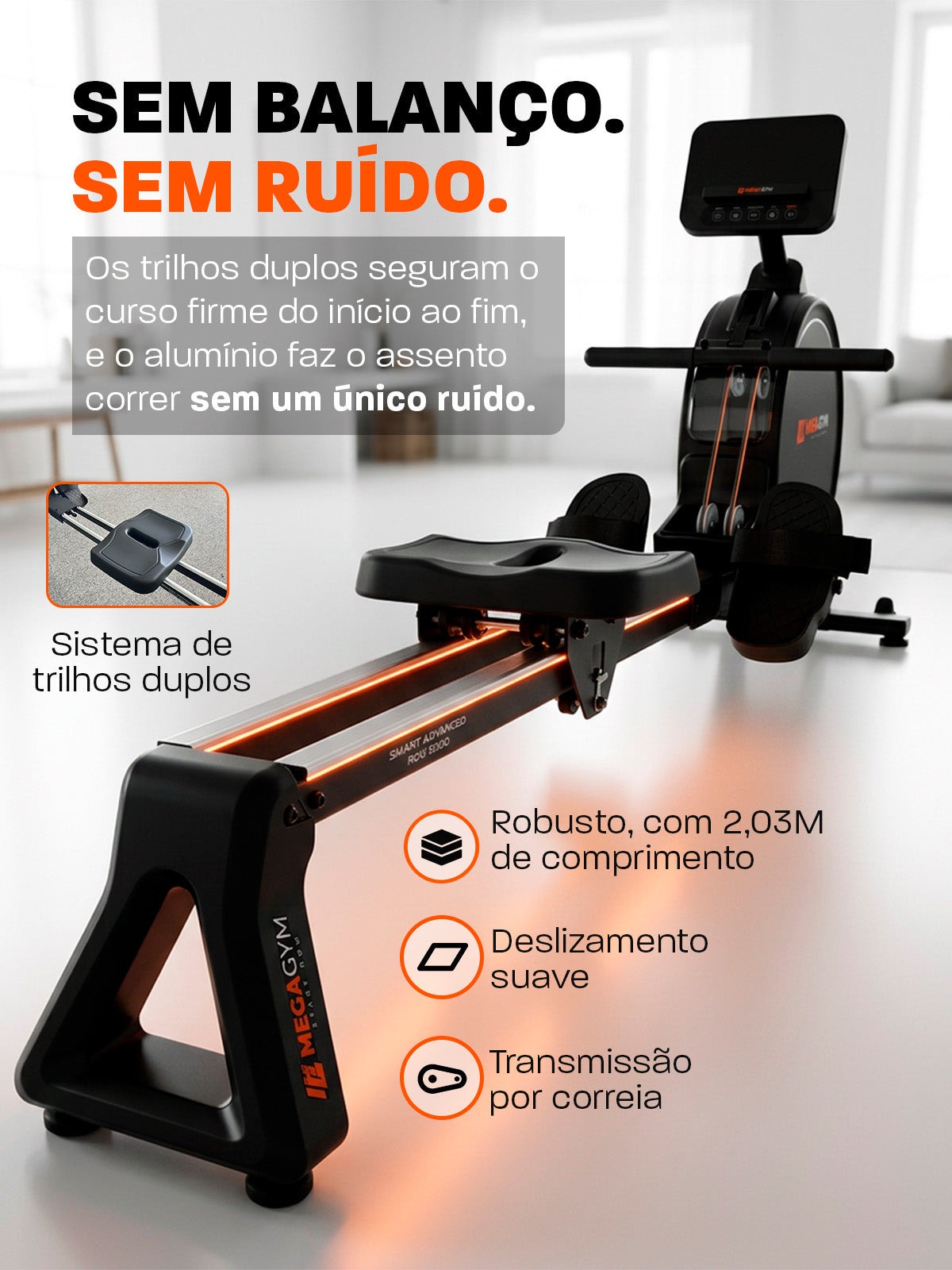 Simulador de Remo Smart Advanced Row 5000 | Ajuste Automático de Intensidade | Bluetooth | Resistência Magnética | Suporta ate 130 Kg