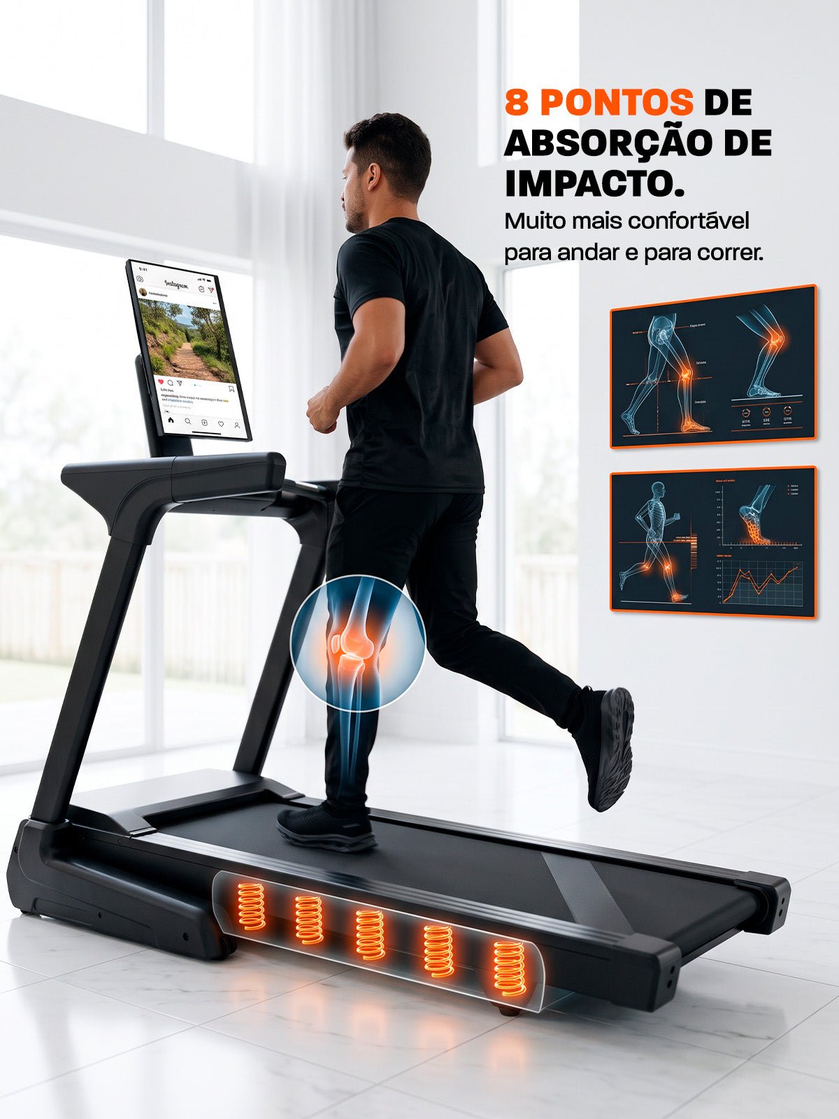 Esteira Ergométrica Elétrica SMART XPERIENCE 22 Km/h | Tela Touch 24 | 18 Níveis de inclinação Automática Sincronizada aos Apps | Motor 3 Hpp - MegaGym