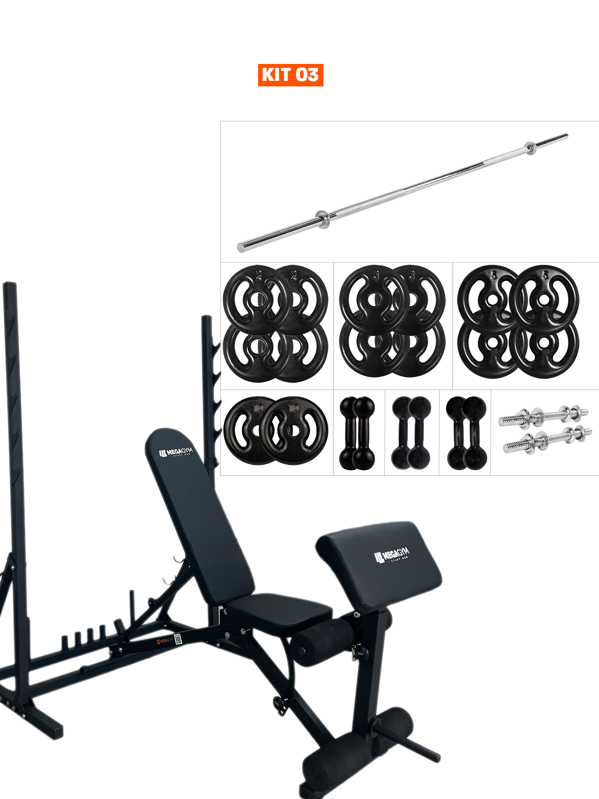 Banco Regulável 10x1 com Cadeira Extensora + Scott + Rack Agachamento