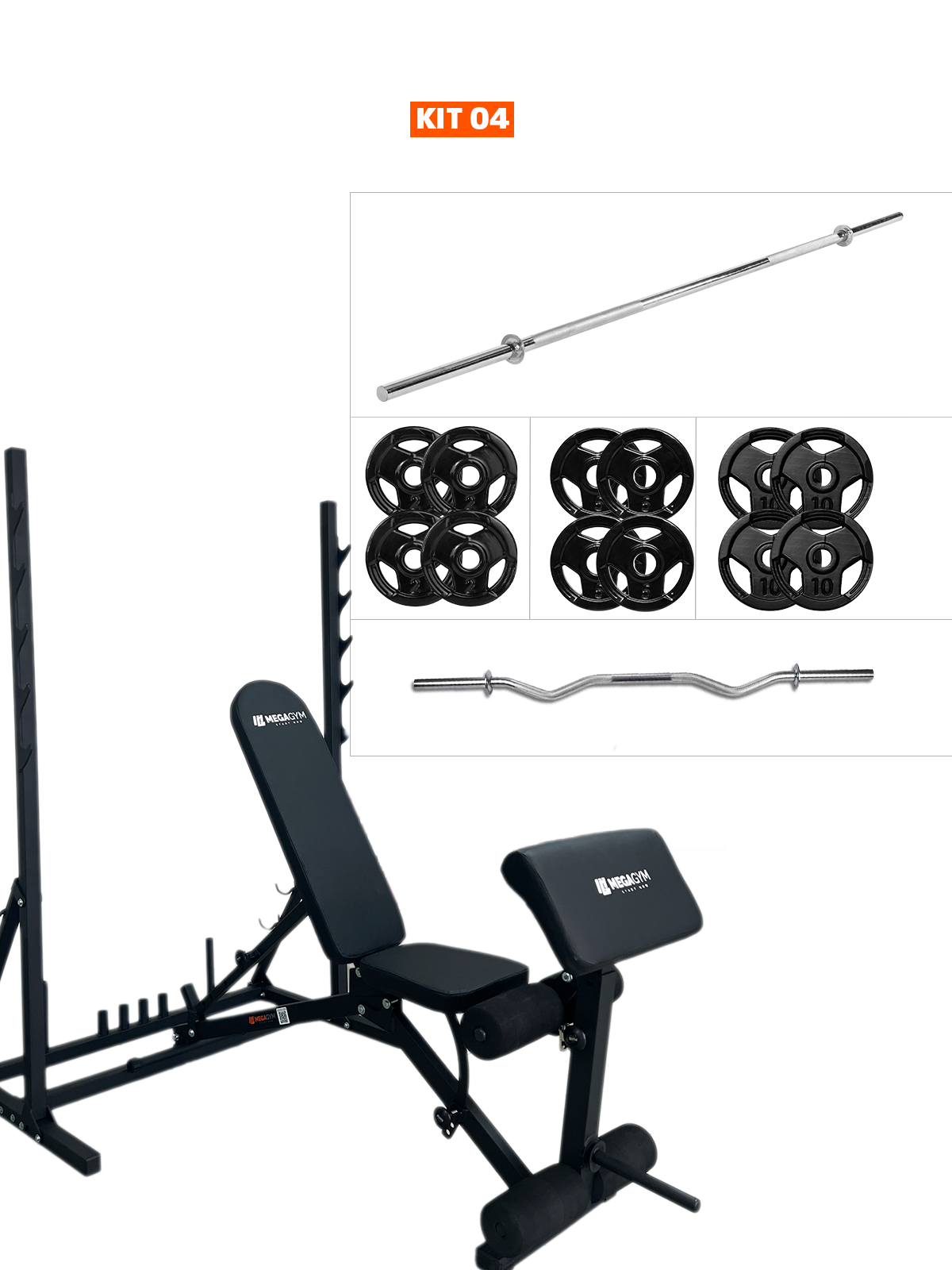 Banco Regulável 10x1 com Cadeira Extensora + Scott + Rack Agachamento