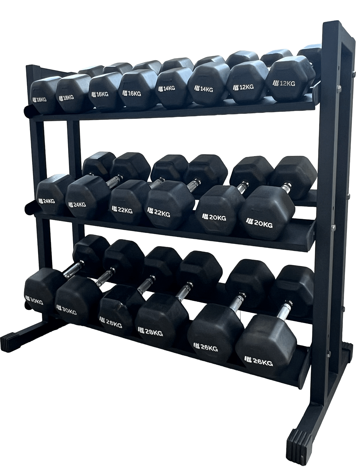 Kit Pares de Halteres Sextavados 12 kg a 30 kg Dumbbells com Pegada Cromada - MegaGym