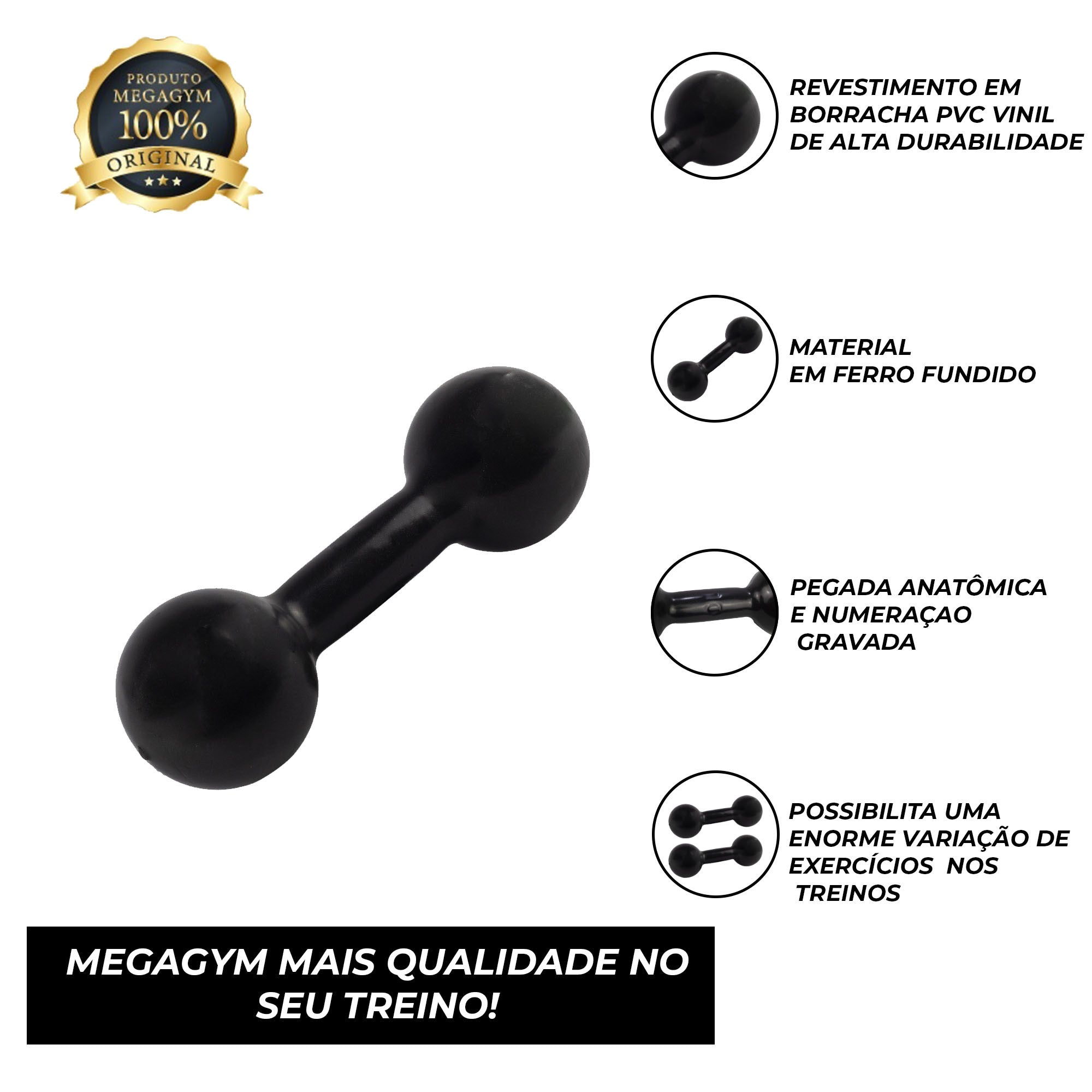 Kit Musculação Com Par de Halteres Bola Emborrachados de 1-10kg-MEGAGYM