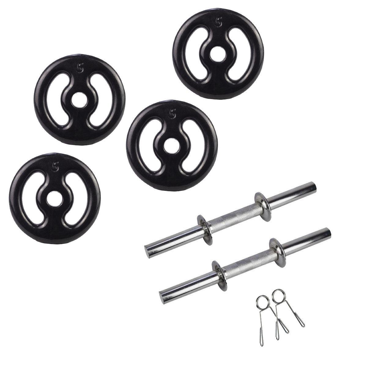 Kit Treino Com Par Halteres Barra 40cm + 20kg Anilhas Emborrachadas-MEGAGYM