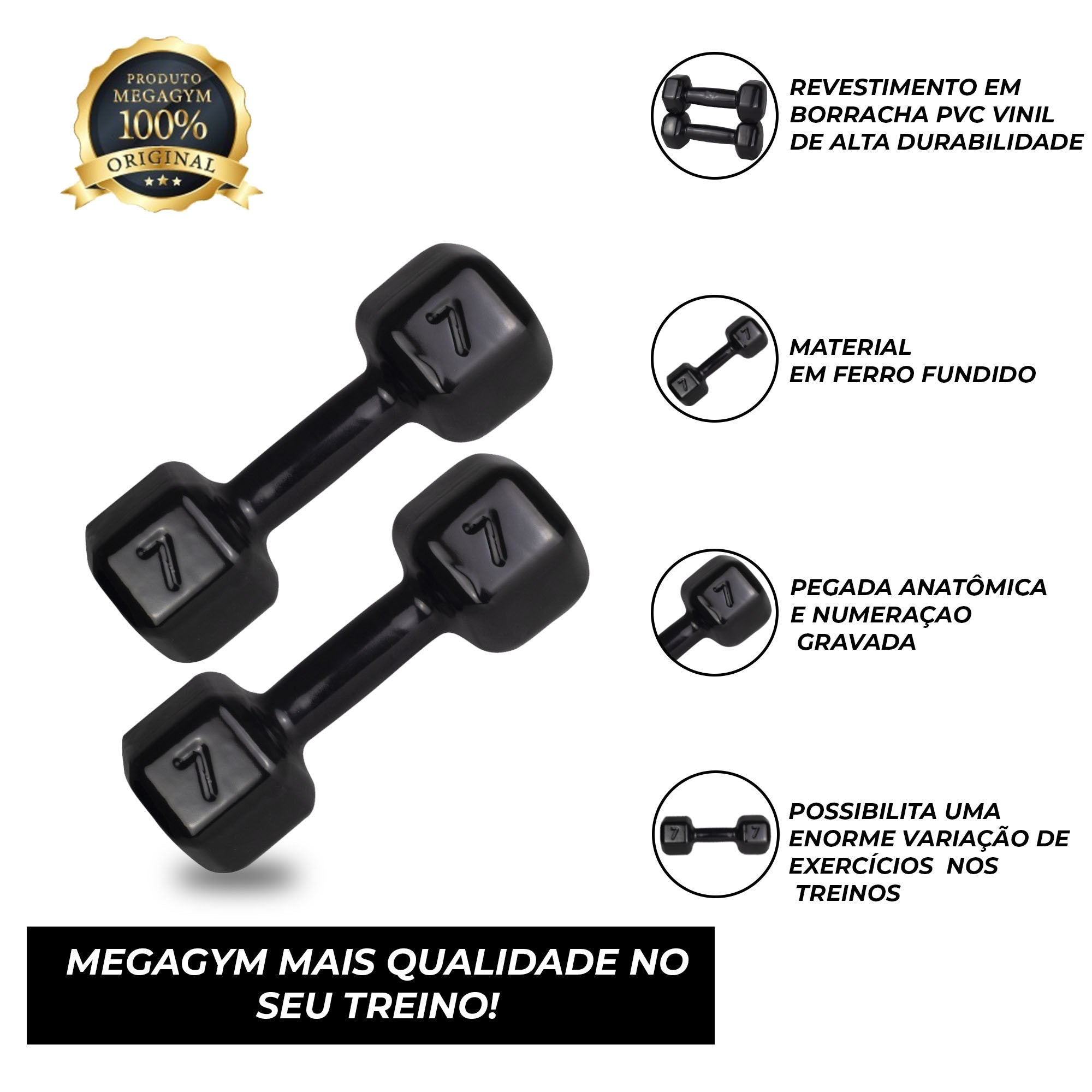 Kit Treino Funcional Pares de Halter Sextavado 1kg E Caneleiras 5kg-MEGAGYM