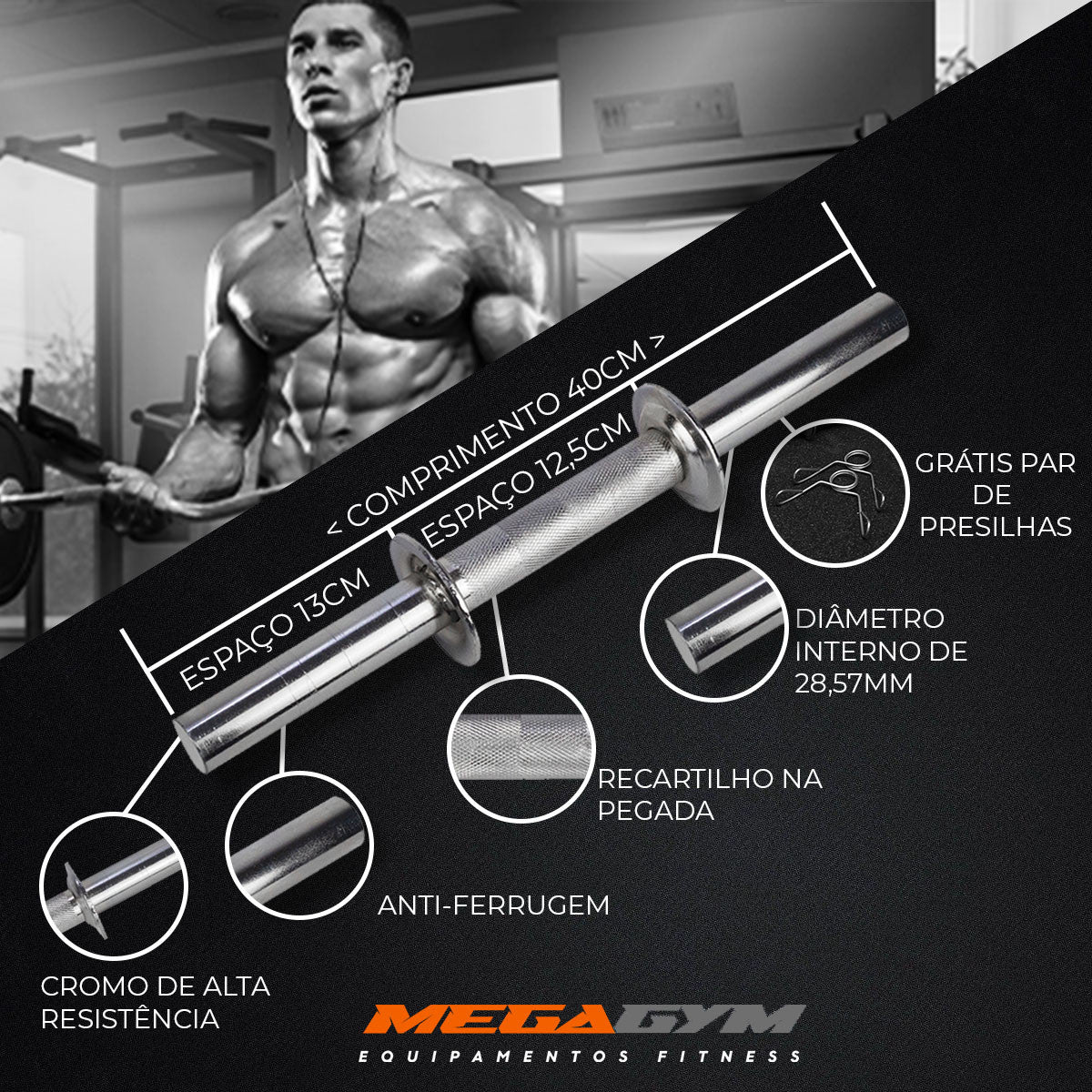 Kit Treino Musculação com Halteres Barra + 20kg Anilhas Emborrachadas-MEGAGYM