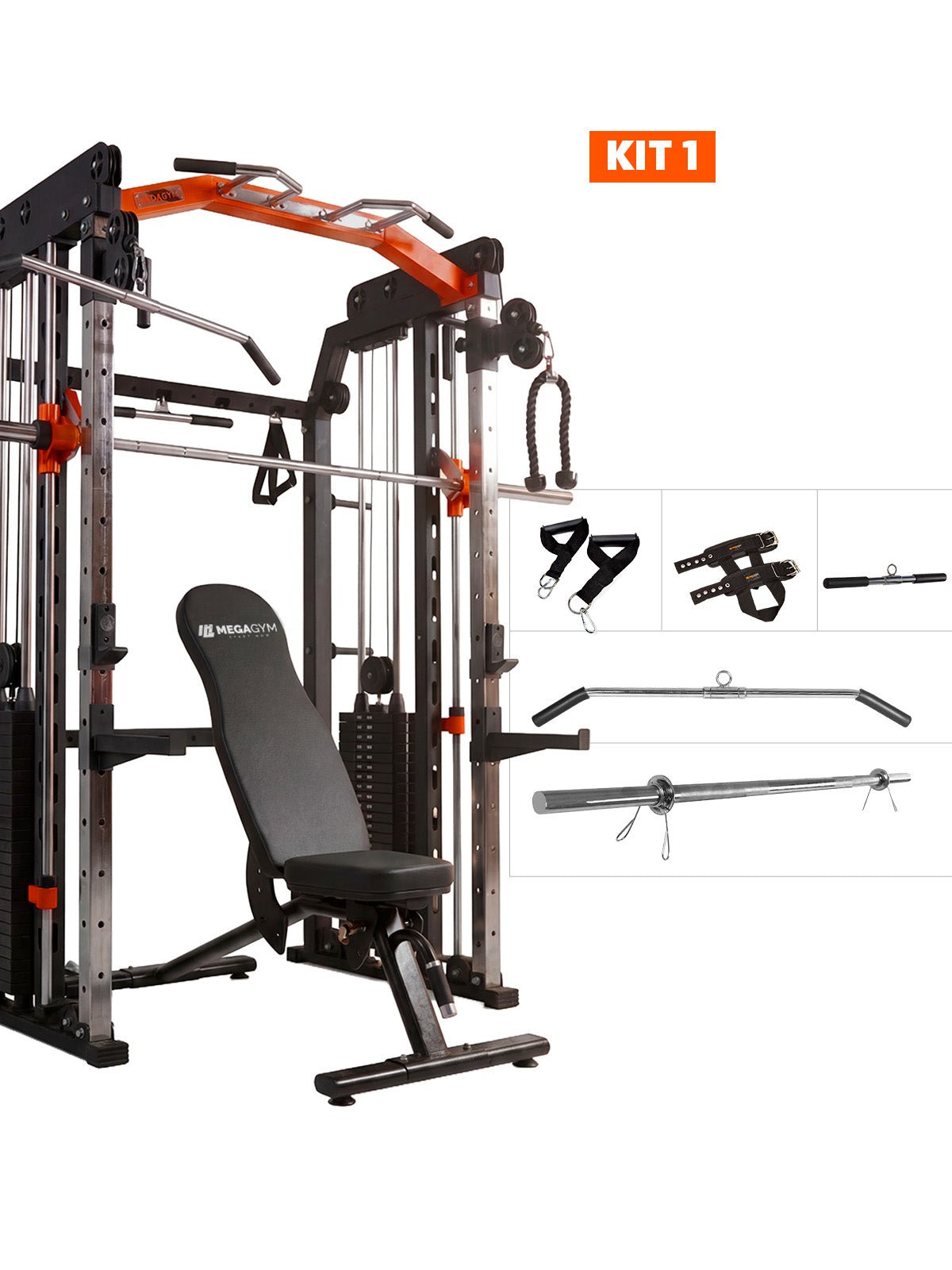 Kit 1 Multi Crossover Smith Com Rack Integrado + Barra Guiada - MegaGym