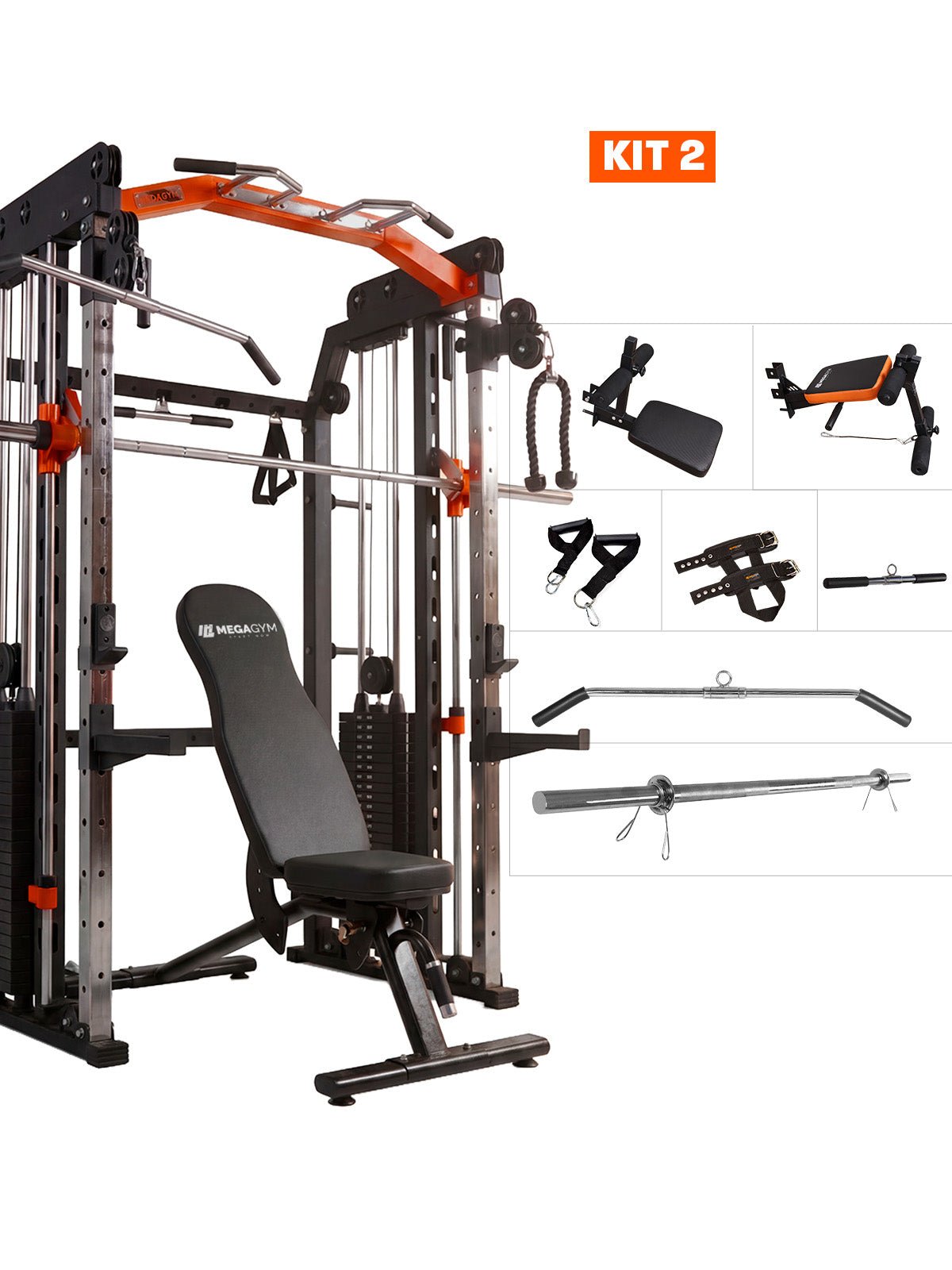 Kit 2 Multi Crossover Smith Com Rack Integrado + Barra Guiada - MegaGym