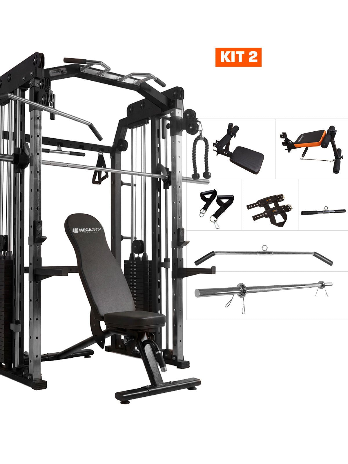 Multi Crossover Smith Com Rack Integrado + Barra Guiada - MegaGym