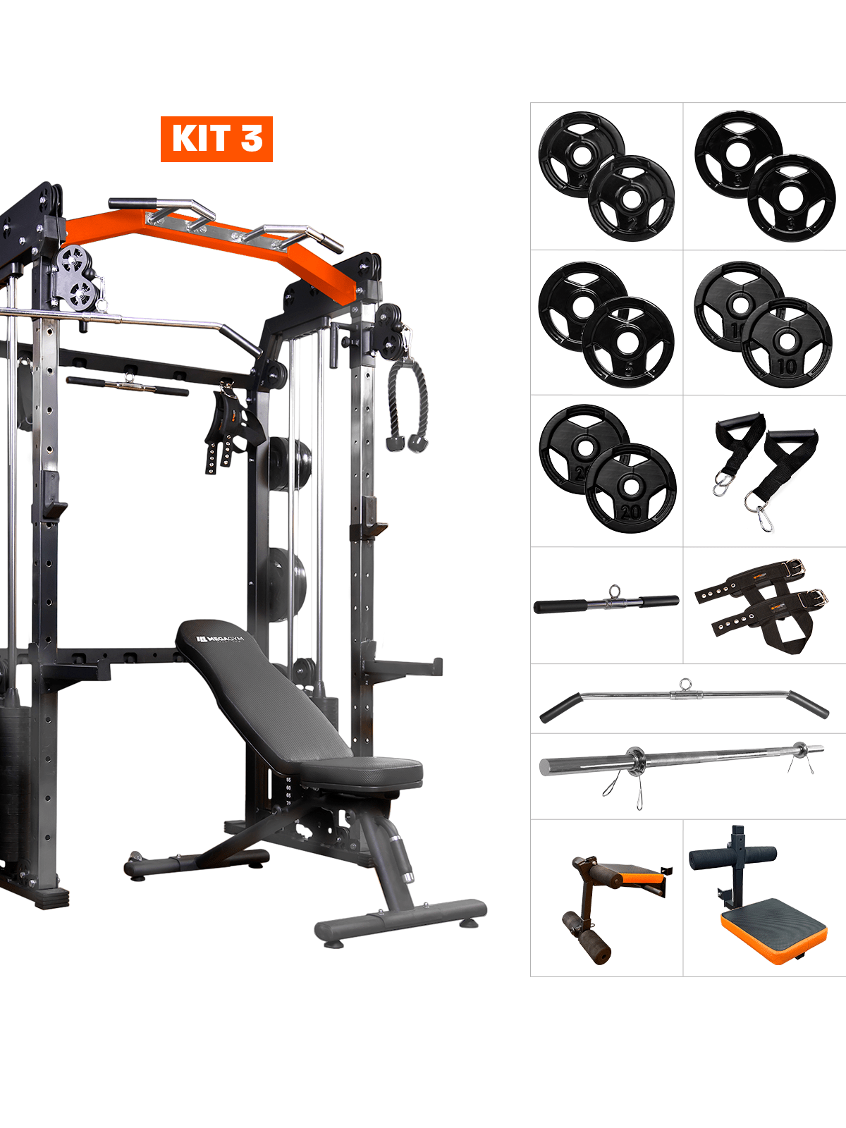 Kit 3 Estação Mega Rack Crossover Com Polia Móvel - MegaGym