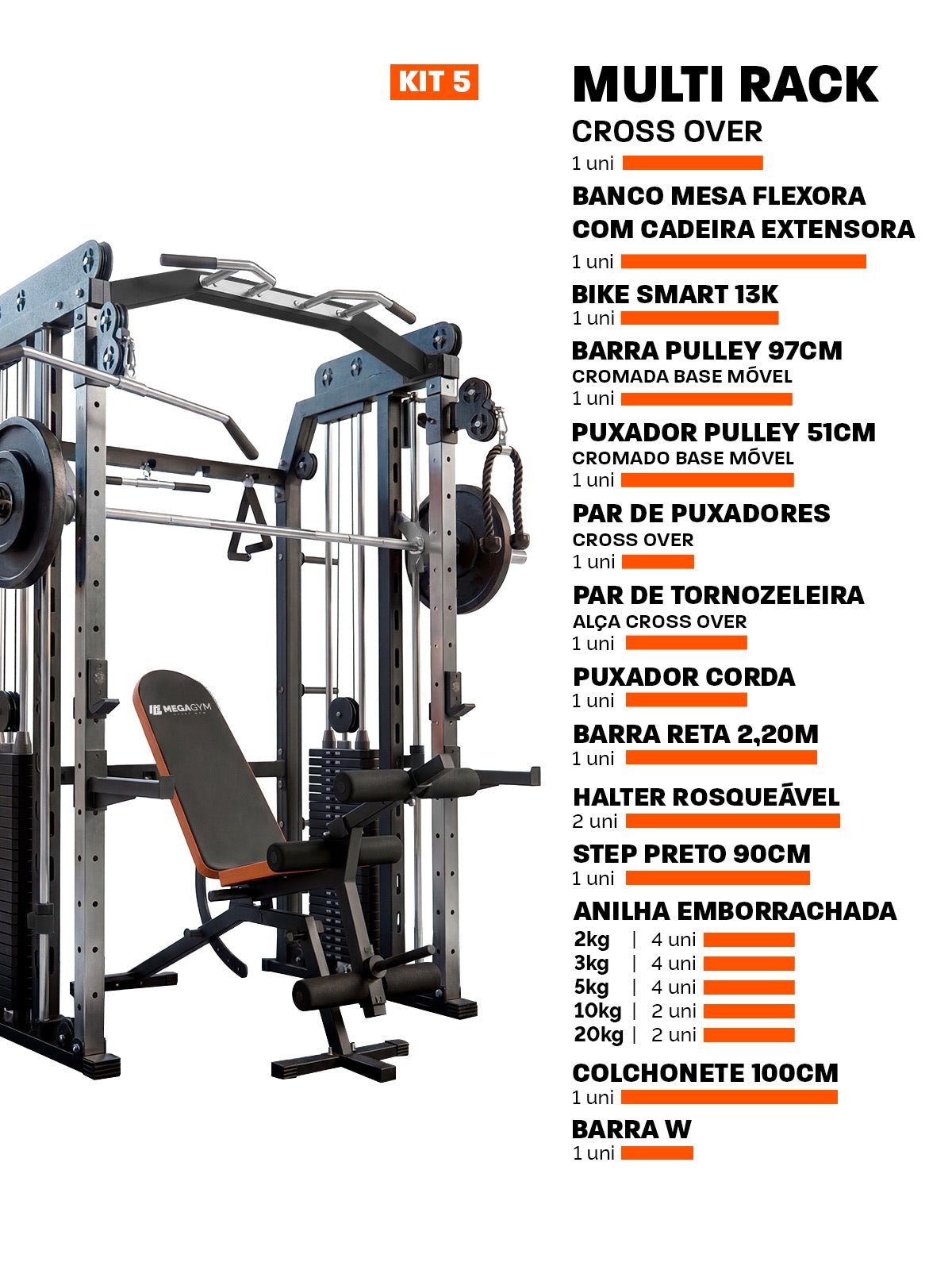 Kit 5 Multi Crossover Smith Com Rack Integrado + Barra Guiada