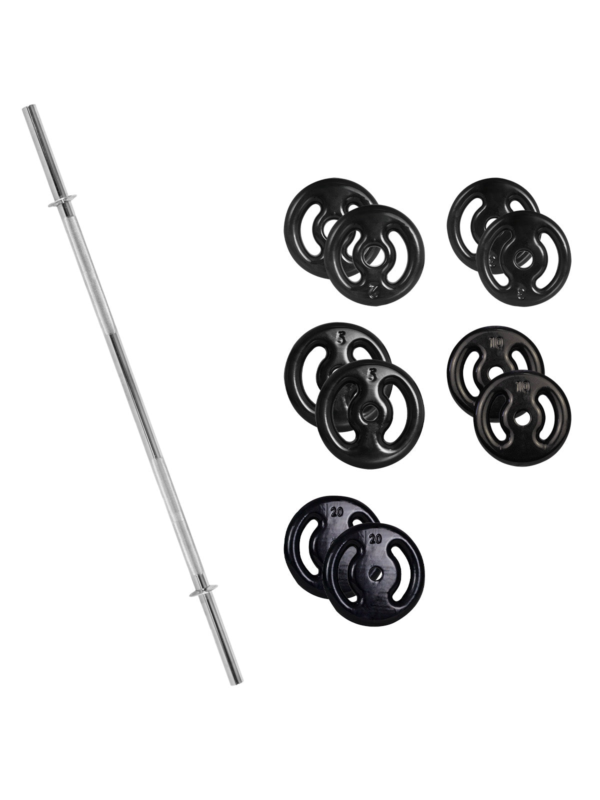 Kit Barra Reta Maciça + 80Kg De Anilhas - MegaGym