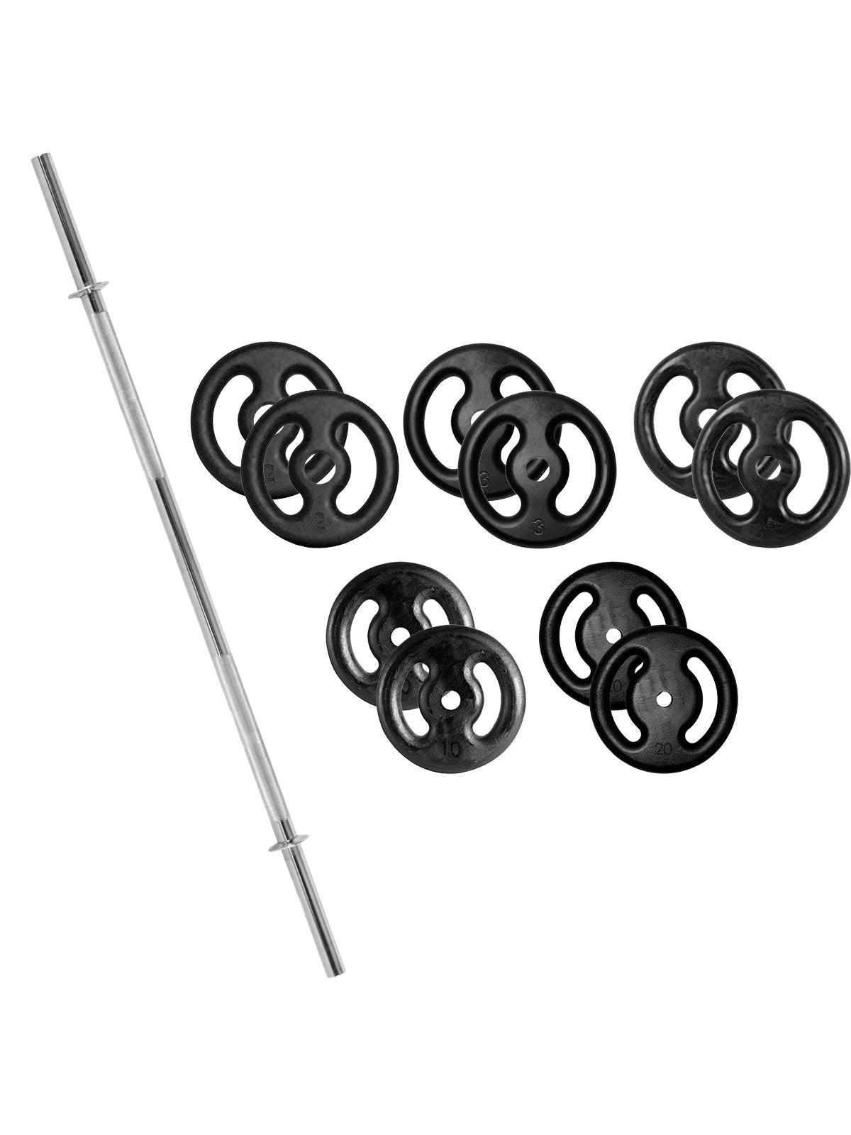 Kit Barra Reta Maciça + 80Kg De Anilhas - MegaGym