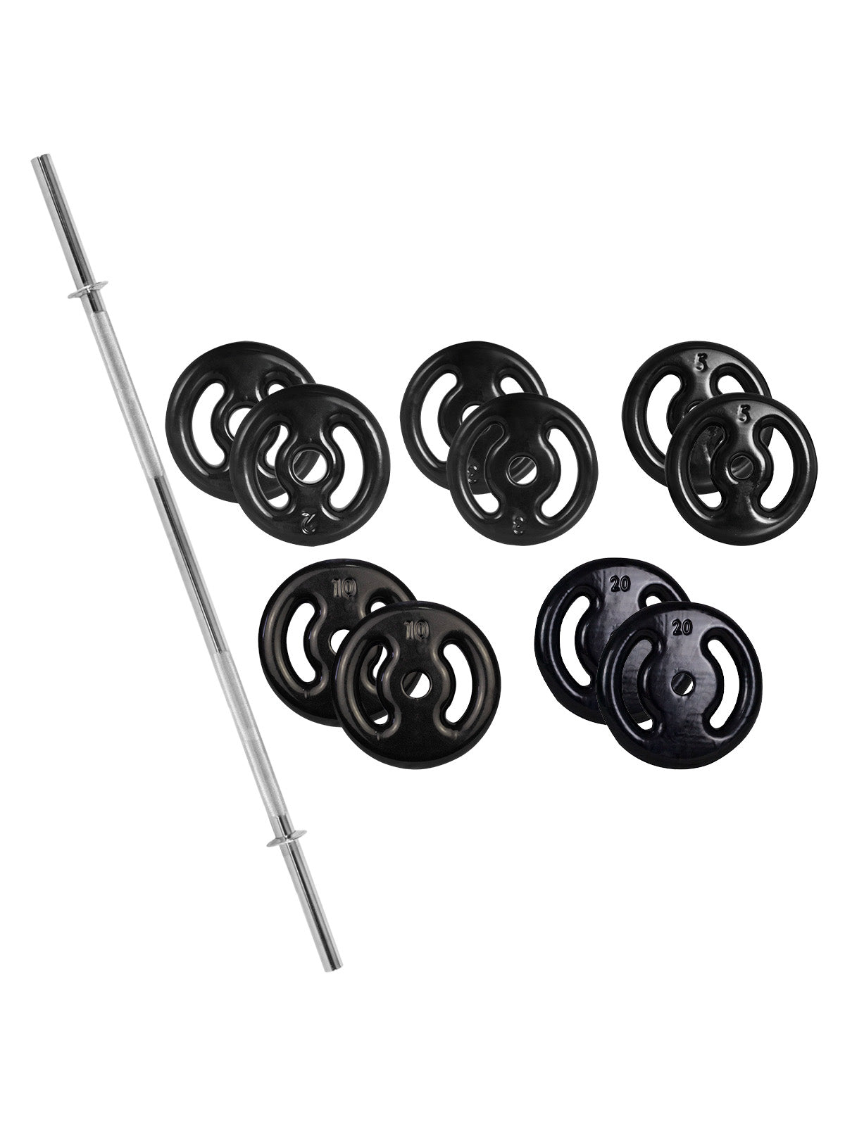 Kit Barra Reta Maciça + 80Kg De Anilhas - MegaGym