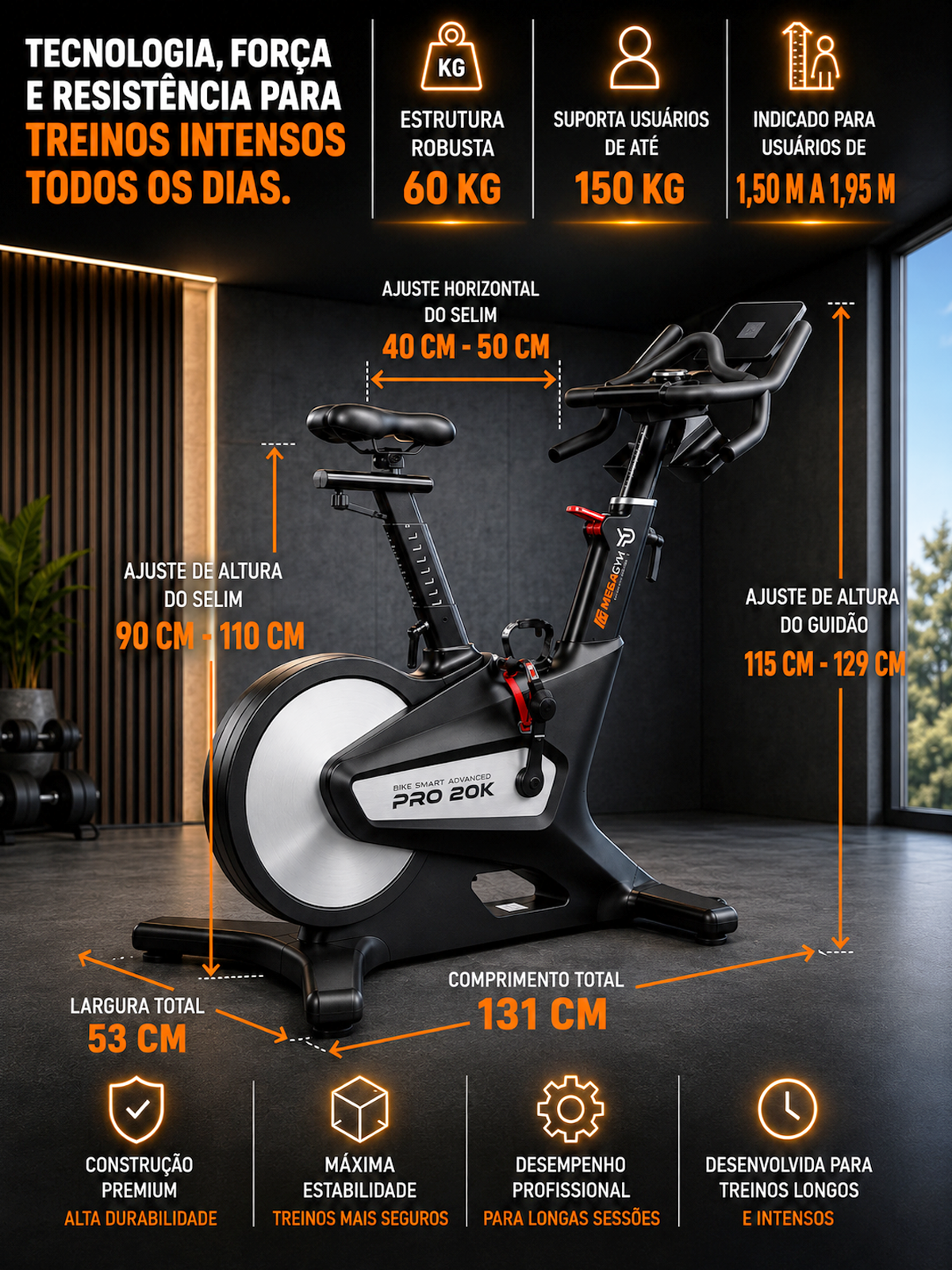 Bike Profissional Smart Advanced Pro 20K | Ajuste Automático De Intensidade | Disco De Inercia 20K | Suporta 150Kg