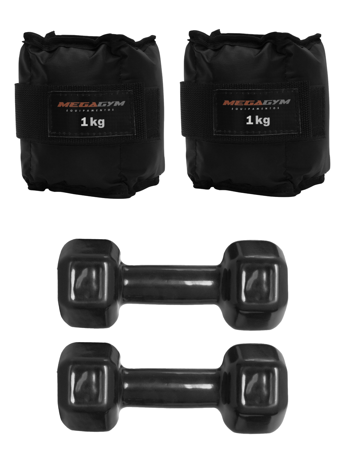 Kit Treino Funcional Par de Halter Sextavado Emborrachado 4kg E Caneleiras