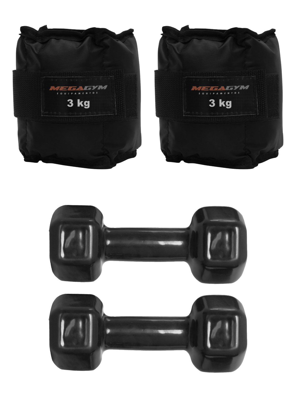 Kit Treino Funcional Par de Halter Sextavado Emborrachado 4kg E Caneleiras