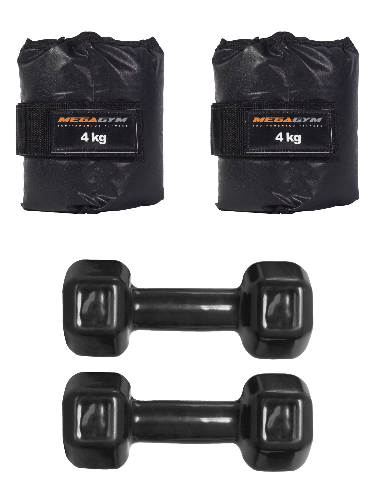 Kit Treino Funcional Par de Halter Sextavado Emborrachado 4kg E Caneleiras