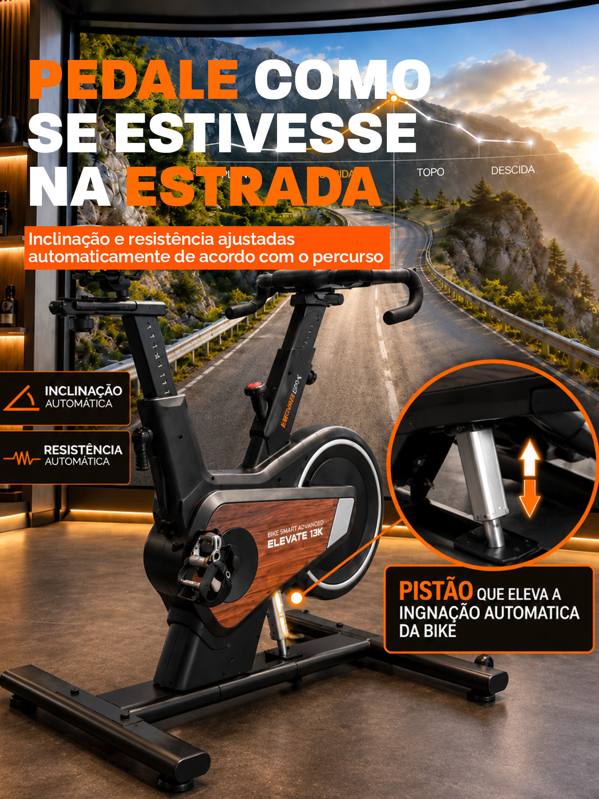 Bike Smart Advanced Elevate 13K | Ajuste Automático de Inclinação e Intensidade | Disco De Inercia 13K | Resistência Magnética| Suporta 150 Kg