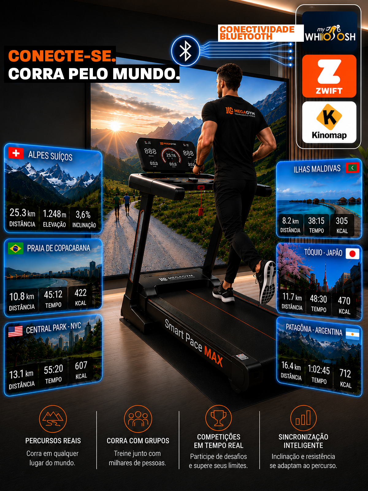 Esteira Ergométrica Elétrica SMART PACE MAX 18Km/h | Motor de 3.0 HPP | Bluetooth | 20 Níveis de Auto inclinação