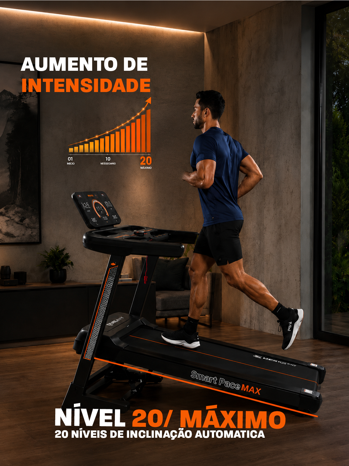 Esteira Ergométrica Elétrica SMART PACE MAX 18Km/h | Motor de 3.0 HPP | Bluetooth | 20 Níveis de Auto inclinação