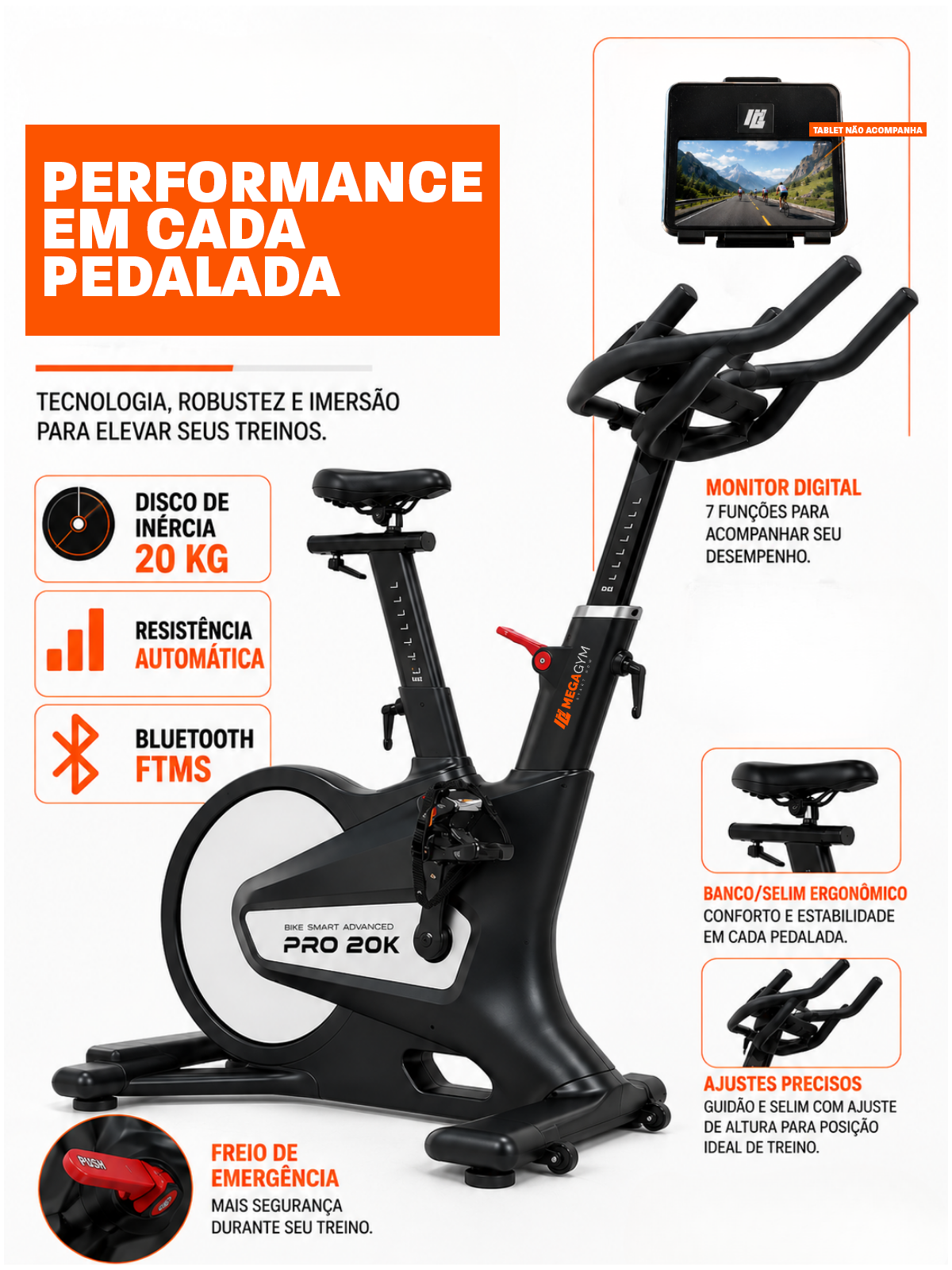 Bike Profissional Smart Advanced Pro 20K | Ajuste Automático De Intensidade | Disco De Inercia 20K | Suporta 150Kg