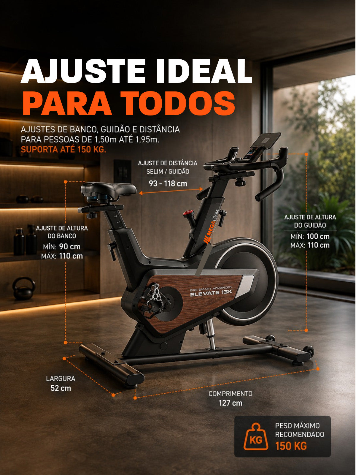 Bike Smart Advanced Elevate 13K | Ajuste Automático de Inclinação e Intensidade | Disco De Inercia 13K | Resistência Magnética| Suporta 150 Kg