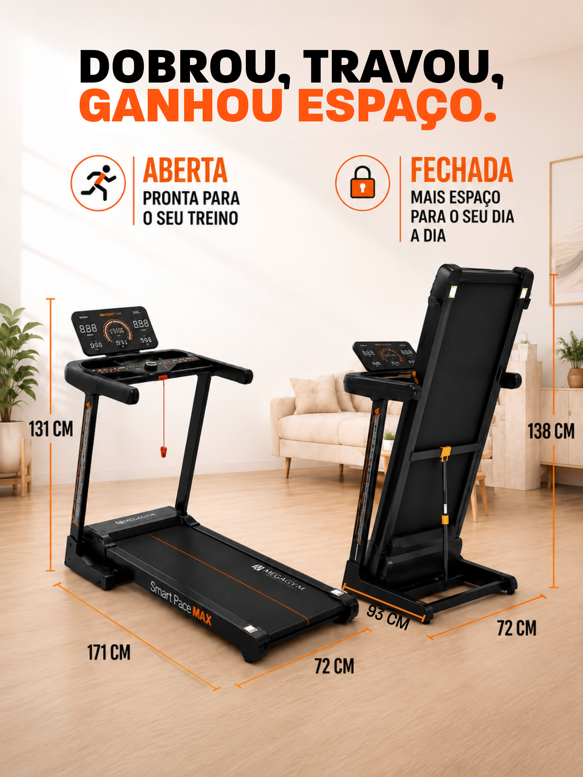 Esteira Ergométrica Elétrica SMART PACE MAX 18Km/h | Motor de 3.0 HPP | Bluetooth | 20 Níveis de Auto inclinação