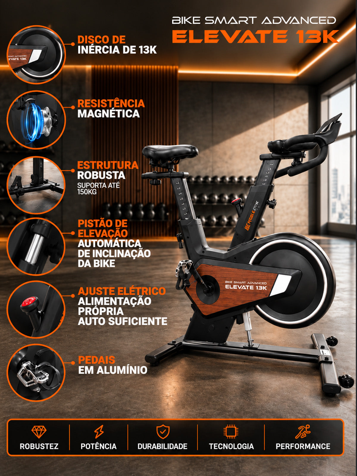 Bike Smart Advanced Elevate 13K | Ajuste Automático de Inclinação e Intensidade | Disco De Inercia 13K | Resistência Magnética| Suporta 150 Kg