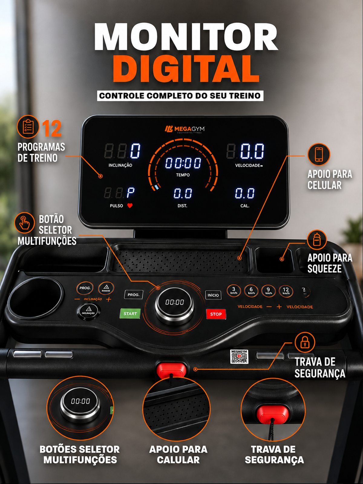 Esteira Ergométrica Elétrica SMART PACE MAX 18Km/h | Motor de 3.0 HPP | Bluetooth | 20 Níveis de Auto inclinação