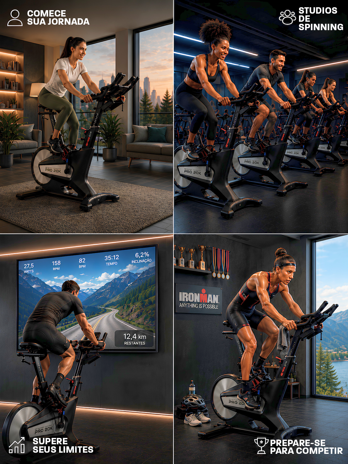Bike Profissional Smart Advanced Pro 20K | Ajuste Automático De Intensidade | Disco De Inercia 20K | Suporta 150Kg